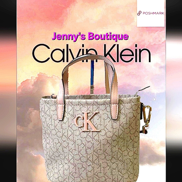 Calvin Klein Pink and Beige Crossbody Bucket Tote Bag - Picture 1 of 5